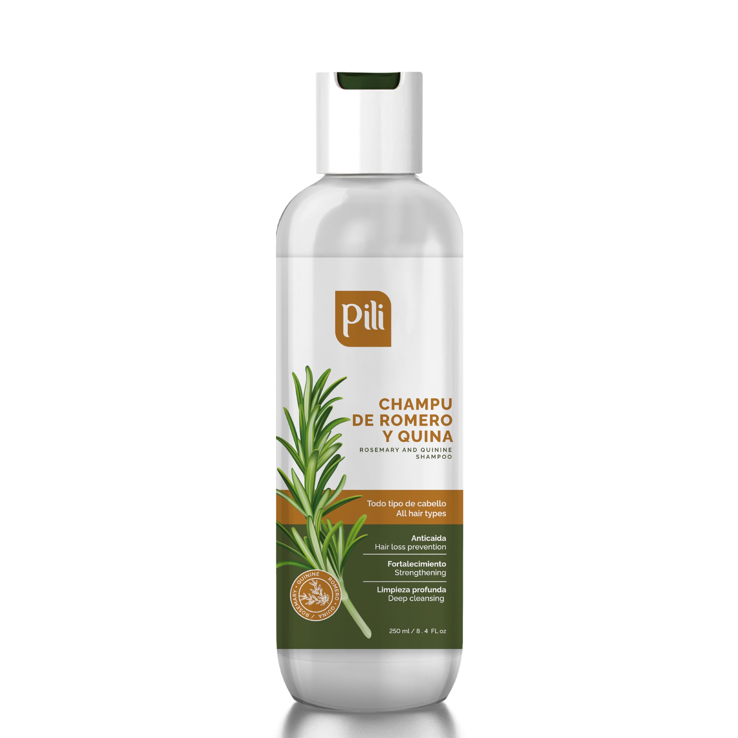 Pili Natural Rosemary and Quinine Shampoo - Strengthens Hair Follicles, Promotes Scalp Health & Hair Growth. 8.4 fl. oz.