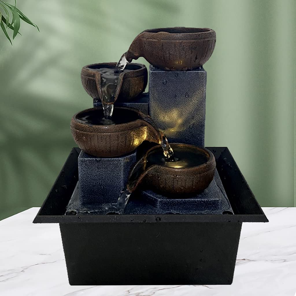 Fuente Decorativa de jardín, Fuente de Agua con Cascada, Feng Shui Zen, decoración para Dormitorio, Oficina, Escritorio, 15,7 x 13 x 19 cm