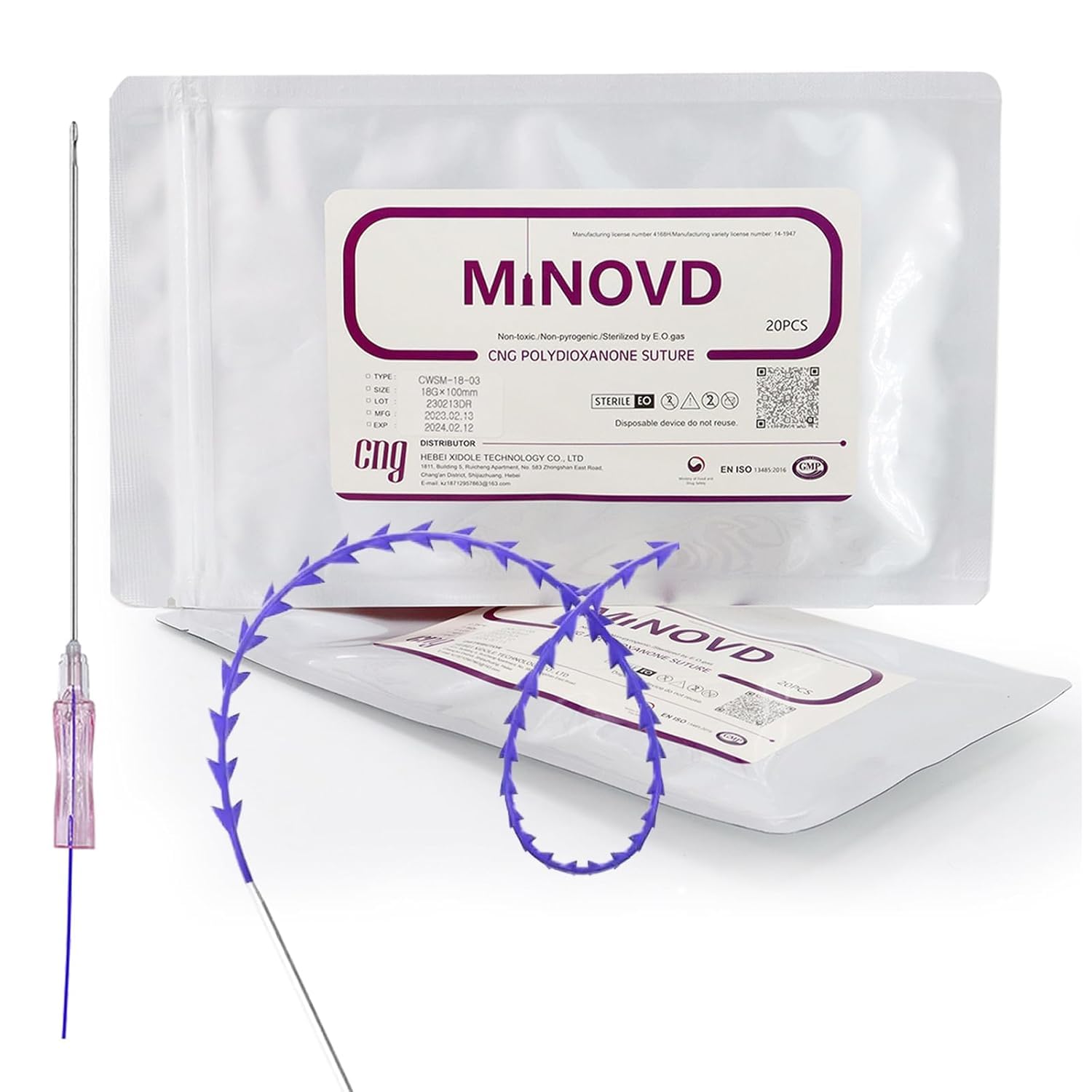 Minovd Pdo Fishbone Threads, PDO Threads for face lift Cog 18G100MM, PDO Cog Threads Whole Body Lifting, 20pz