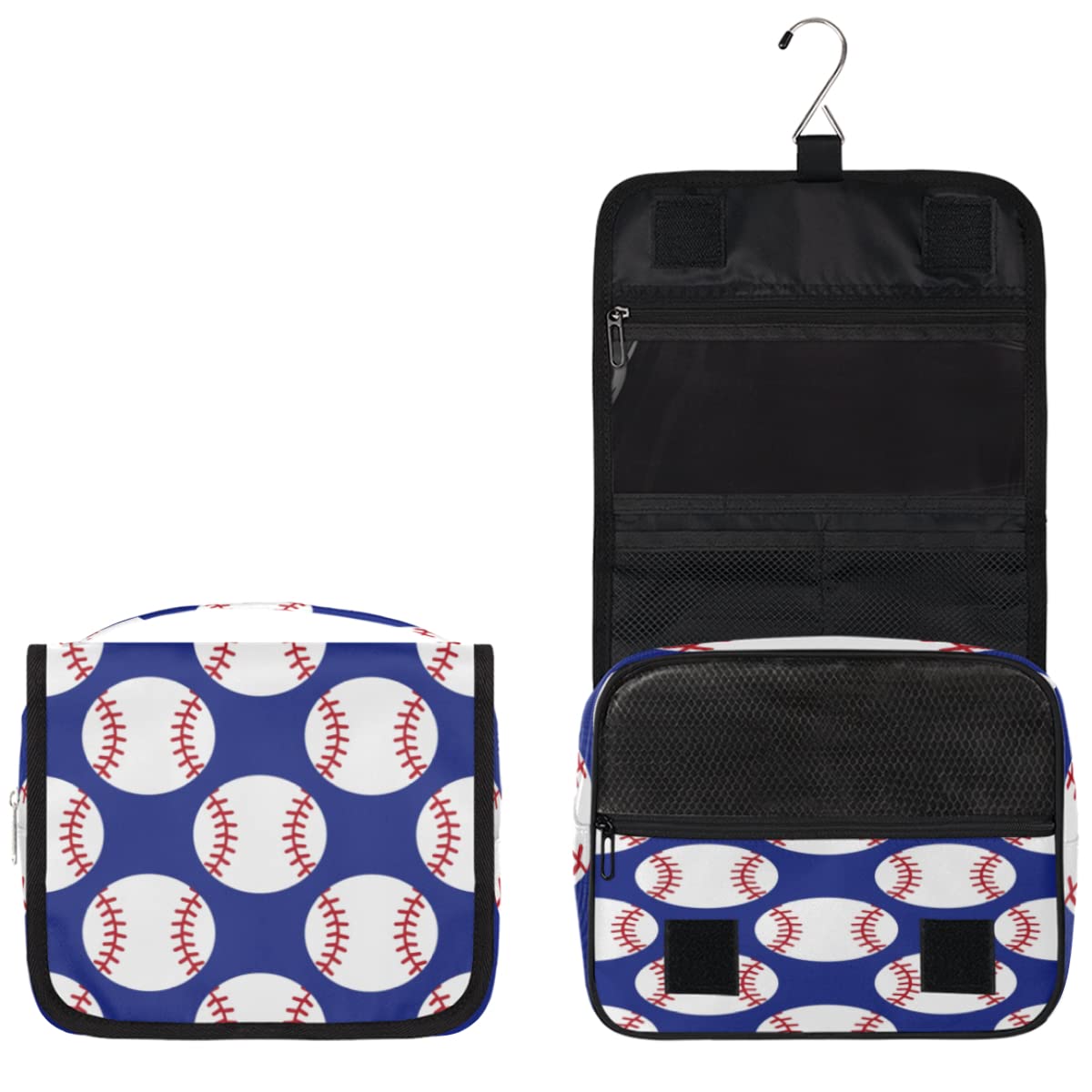 Baseball niebieski wzór podróżna kosmetyczka piłka torba do mycia torba uniseks wiszące przybory toaletowe kosmetyczne organizer do makijażu, wielobarwny, Jeden rozmiar