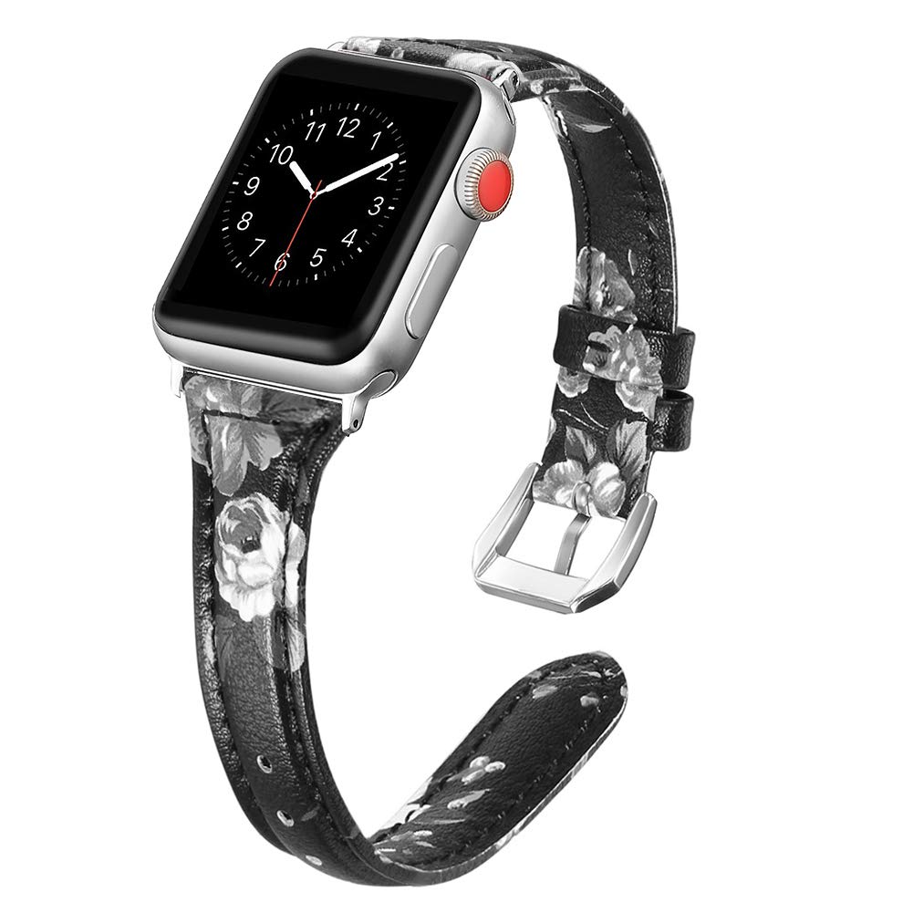 Secbolt Leather Bands Compatible Apple Watch Band 38mm 40mm Slim Replacement Wristband Sport Strap for Iwatch Series 5 4 3 2 1 Stainless Steel Buckle