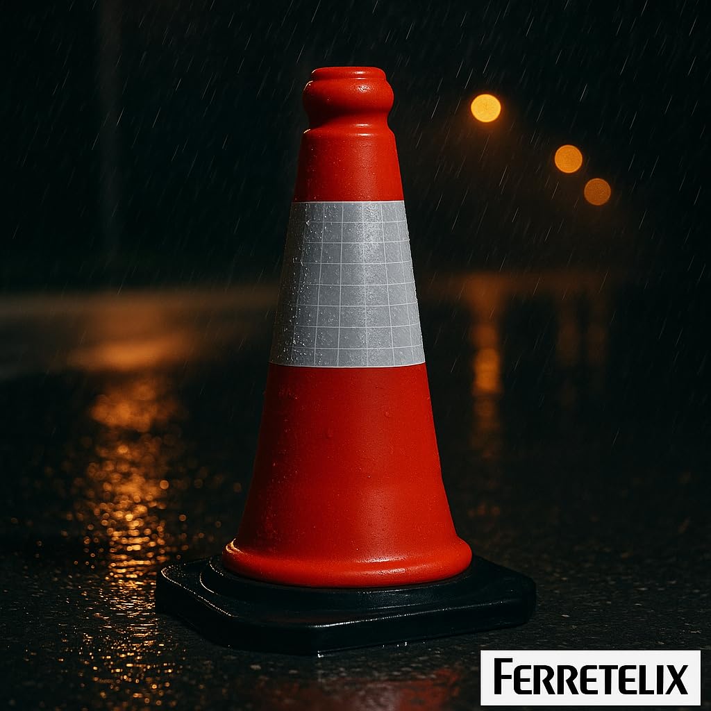FERRETELIX® 8 Unidades Cono Rojo Señalización Base Goma 50 cm Reflectante