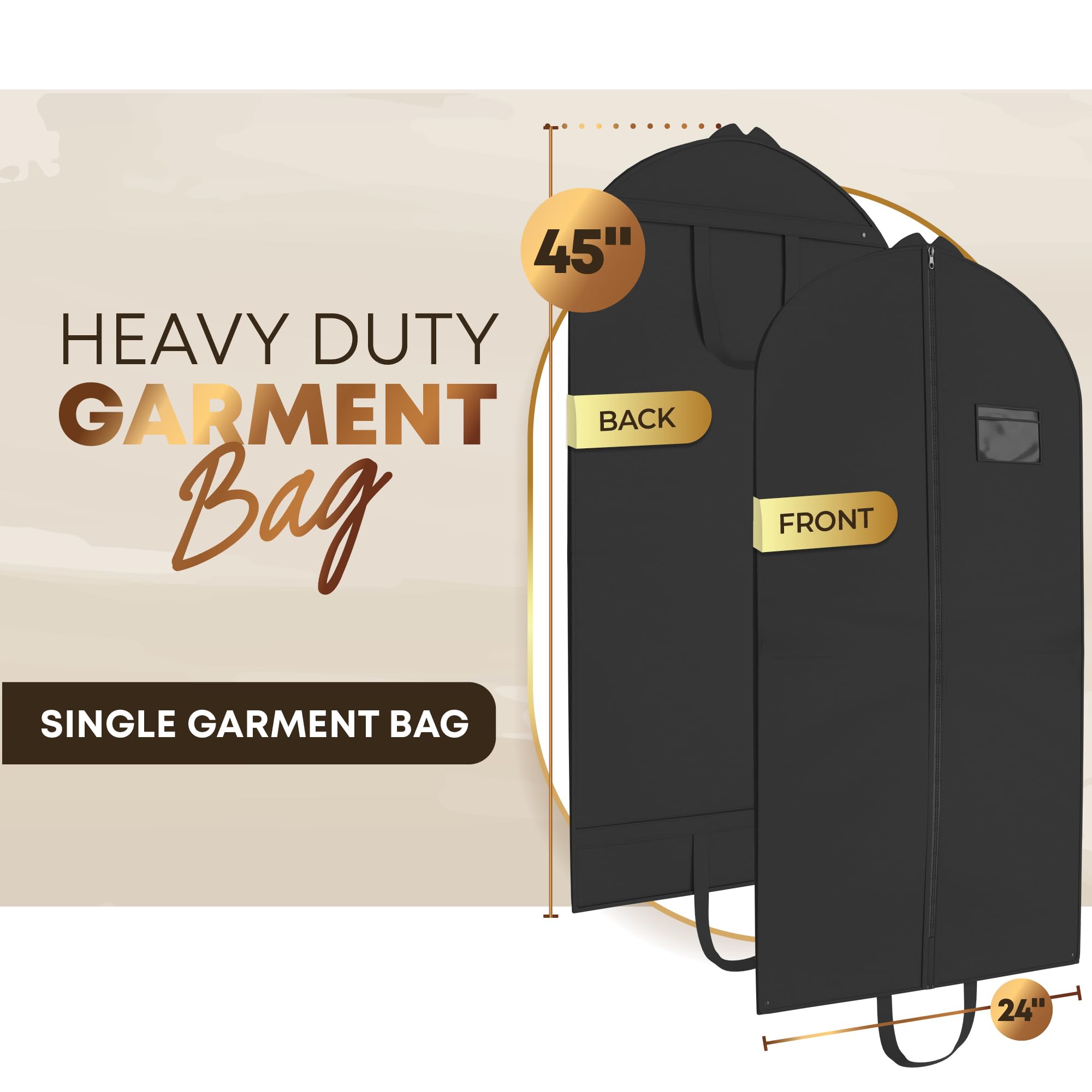 Heavy Duty Travel Garment Bag for Hanging Clothes, Suits, Dresses, Fur Coats & Dress Shirts - Suit Bag for Men - Storage Dress Bags for Women - Carry Handle Garment Bags for Travel 24