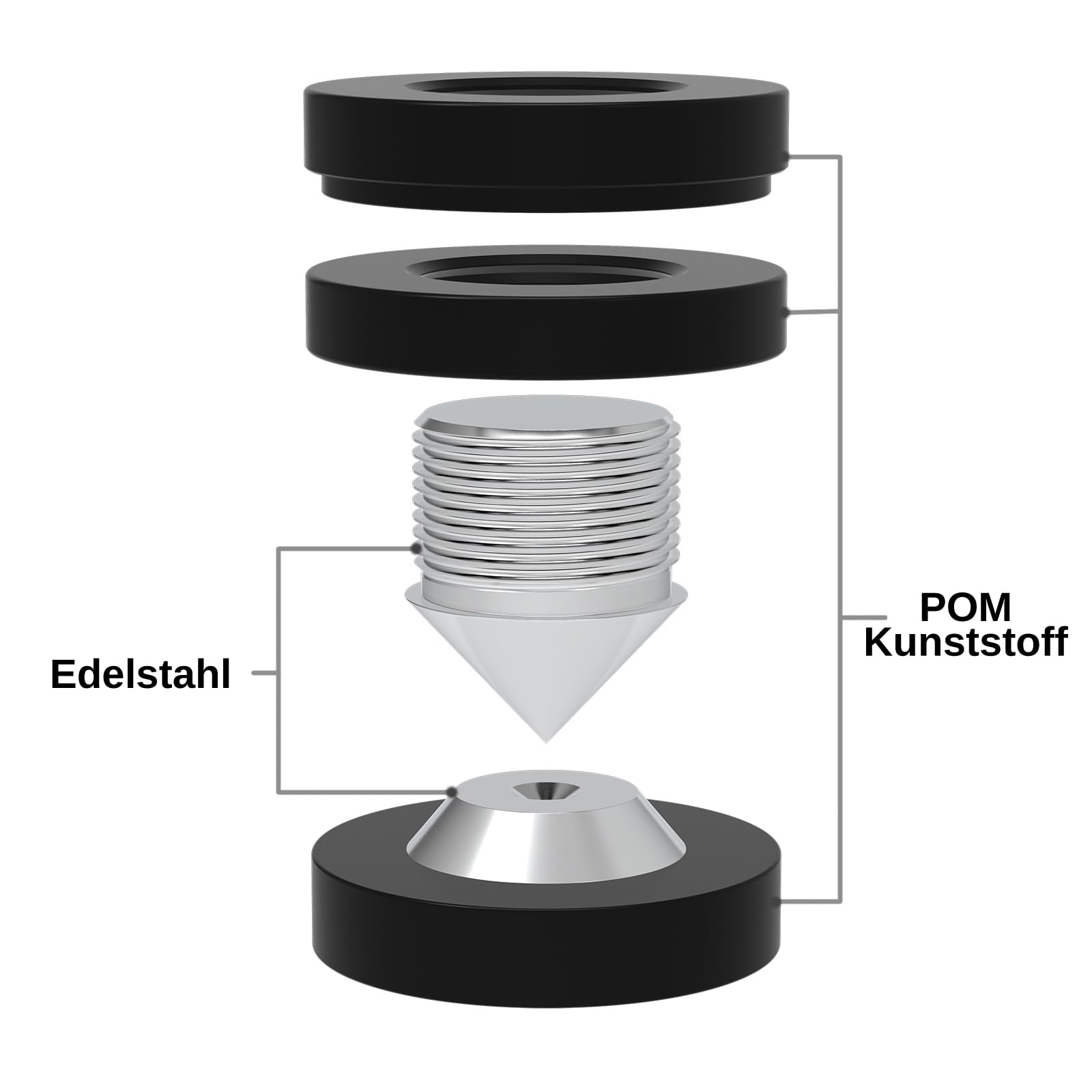Monosaudio 4 Stück HiFi Lautsprecher Spikes 39×39mm Gerätefüße POM Einstellbare Höhe Lautsprecherständerfüße Stoßdämpfer Pads Isolationsfüße Untersetzer für Verstärker Subwoofer DAC und Plattenspieler