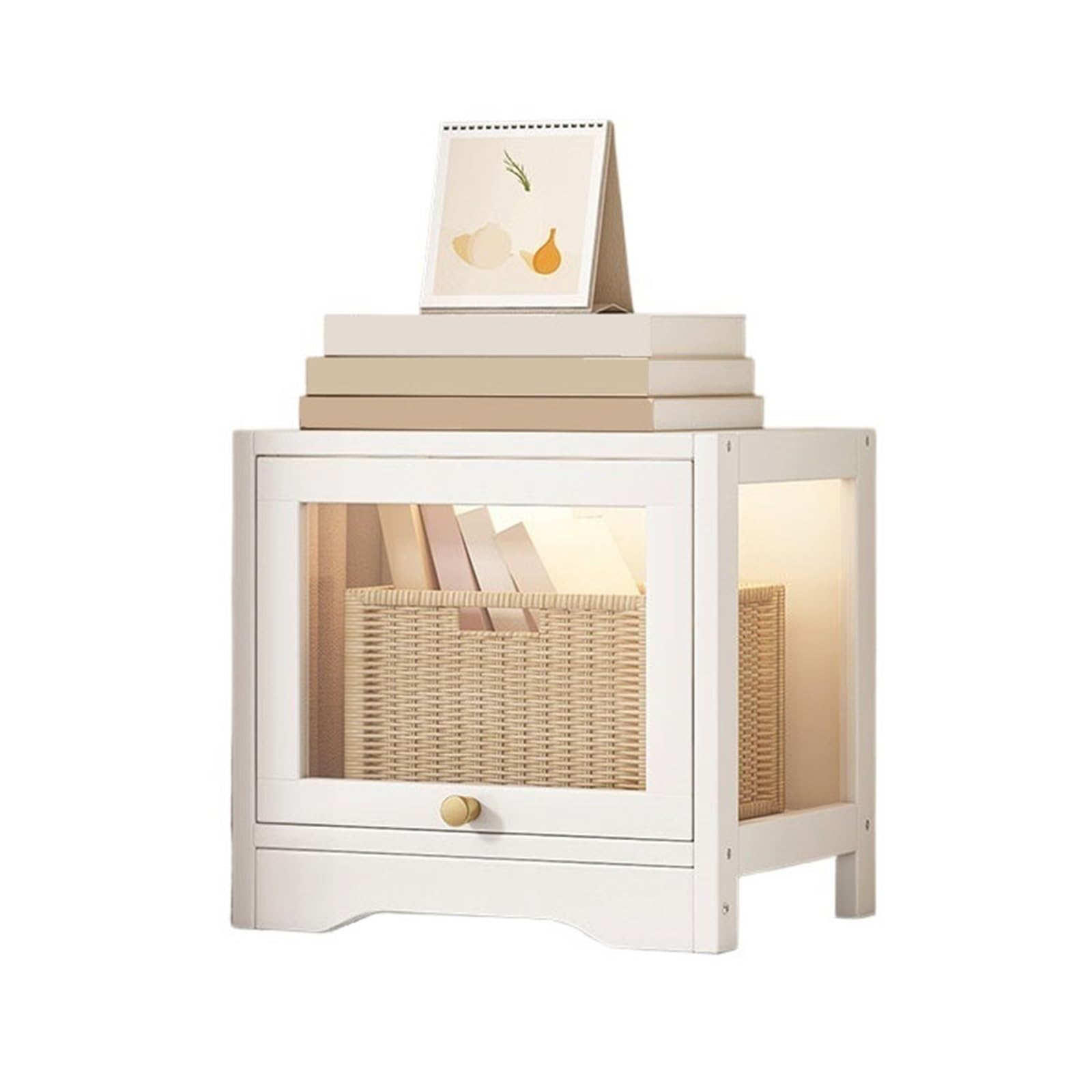 XUJUAN-0227 Bookshelf Small Desk Cabinet Bamboo Storage Bookshelf with Acrylic Hinged Door for Office Home
