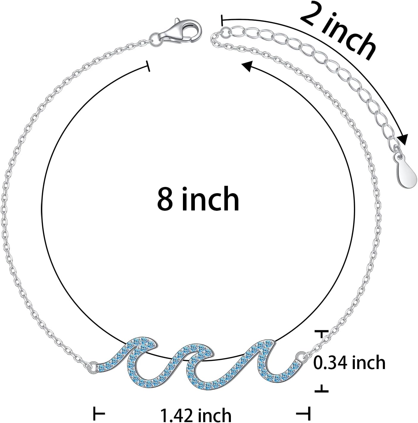 Wave Anklet for Women S925 Sterling Silver Adjustable Starfish Layered Ocean Beach Sea Ankle Foot Bracelet - Image 7