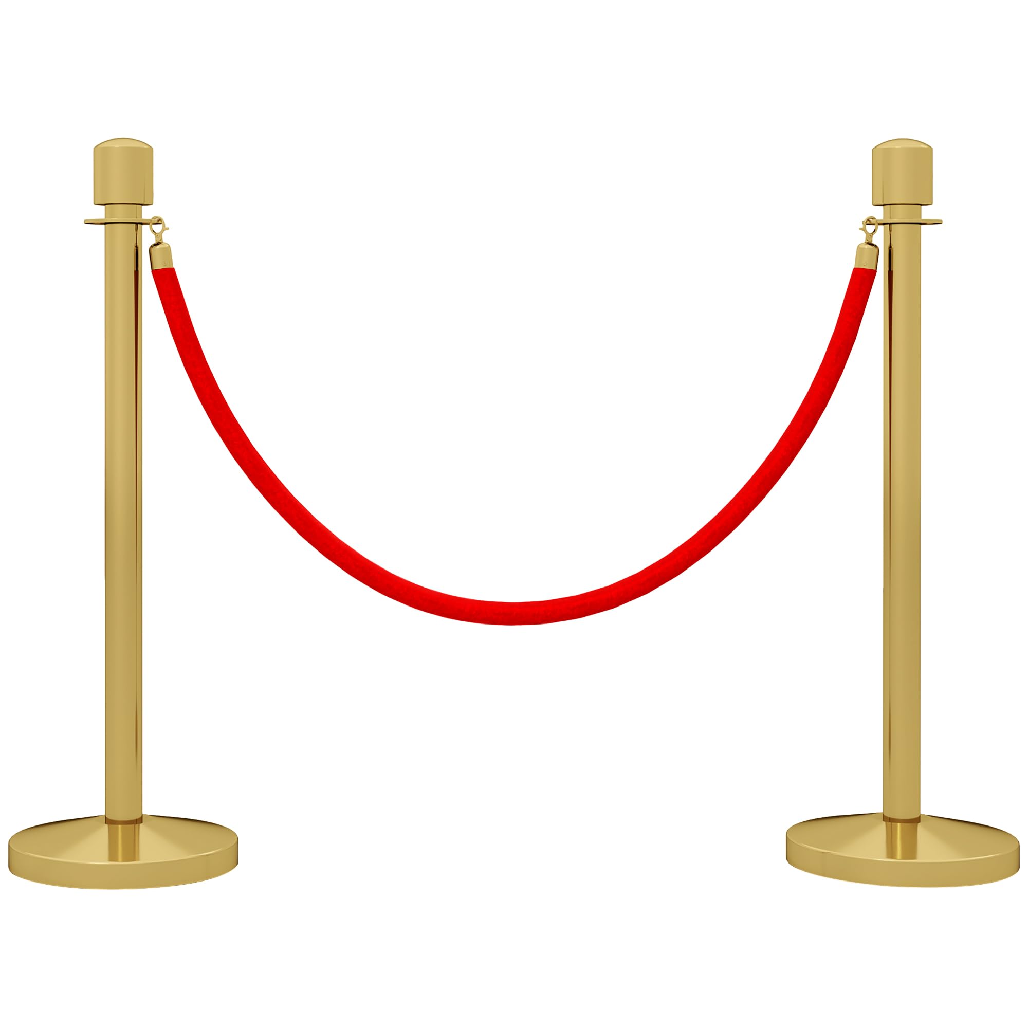 HOMCOM Juego de 2 Postes Separadores de Acero Inoxidable, Barreras de Seguridad con Cuerda de Terciopelo Roja 1,5 m y Base Rellenable de Agua, Dorado