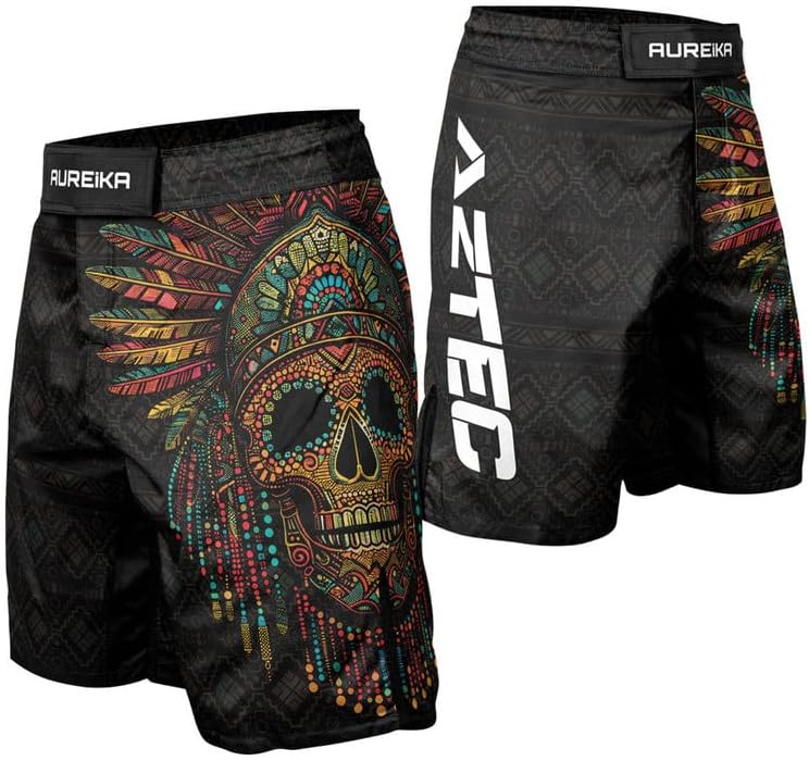 Aztec Men’s Fight Shorts – MMA Jiu Jitsu Combat Shorts Boxing Trunks for Training Kickboxing