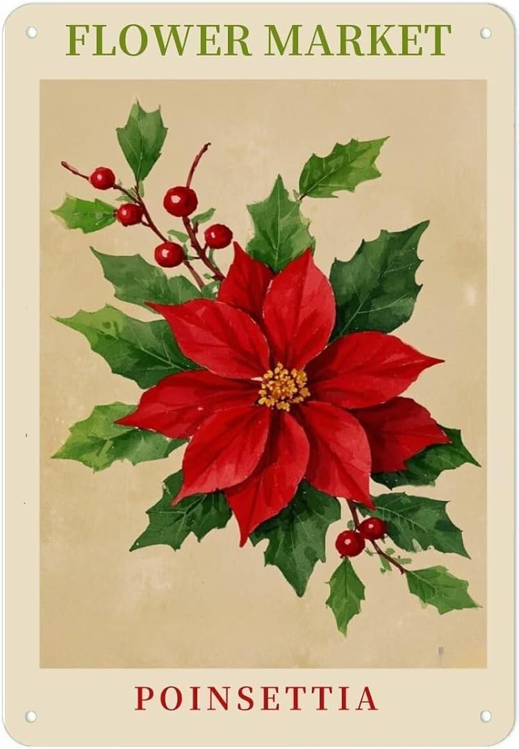 Flower Market Poinsettia Retro Funny Novelty Art Backyard Sign Funny Wall Décor Tin Signs Poster Cafe Plaque 8 x 12 Inch