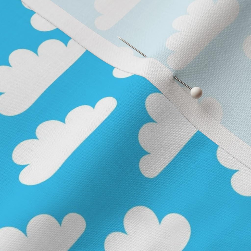 Spoonflower Fabric - Happy Clouds Sky White Blue Nature Whimsical Printed on Petal Signature Cotton Fabric by The Yard - Sewing Quilting Apparel Crafts Decor