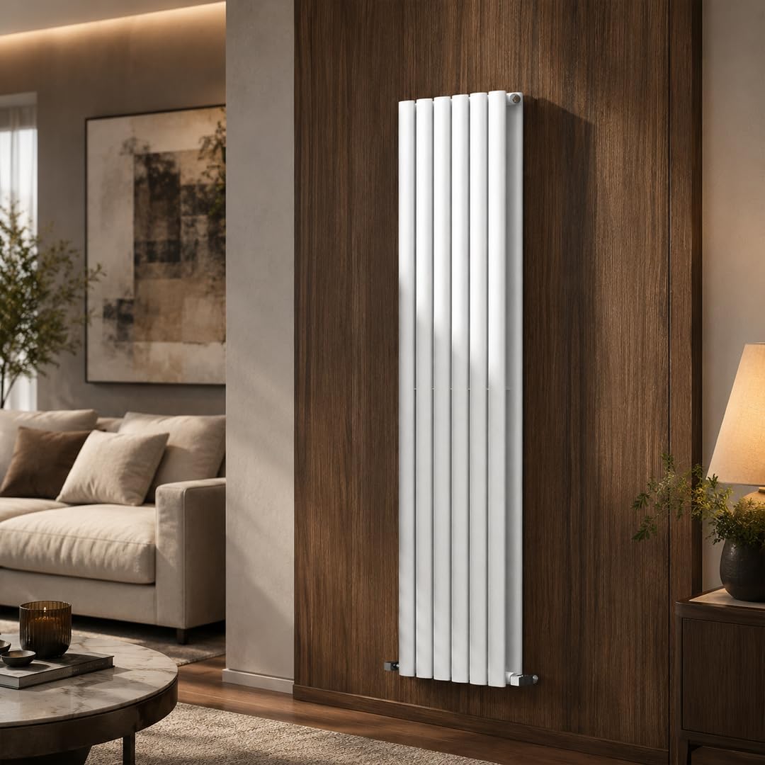 Built Right Oval Designer Radiator, Central Heating Radiator, Horizontal & Vertical Single or Double Panel Oval Tube Radiator, White or Anthracite, Multiple Sizes (White, 1800 x 360 - Double)
