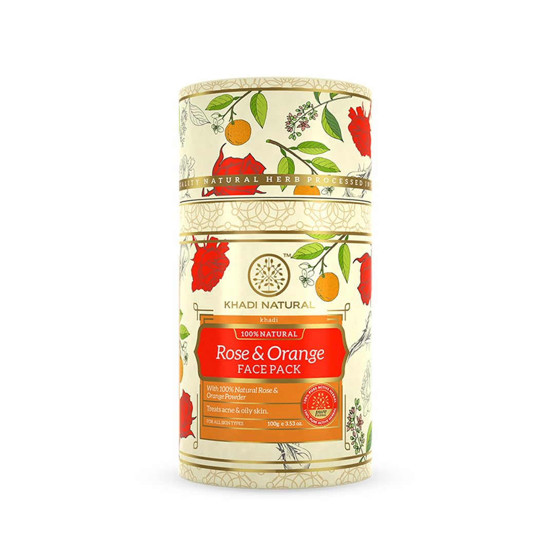 Khadi Natural Ayurvedic Rose and Orange Face Pack | For shining skin. Natural face pack for exfoliating skin | Free from rigid chemicals. Suitable for all types of all types. 100 grams Khadi Natural Ayurvedic Rose and Orange Face Pack | For shining skin. Natural face pack for exfoliating skin | Free from rigid chemicals. Suitable for all types of all types. 100 grams