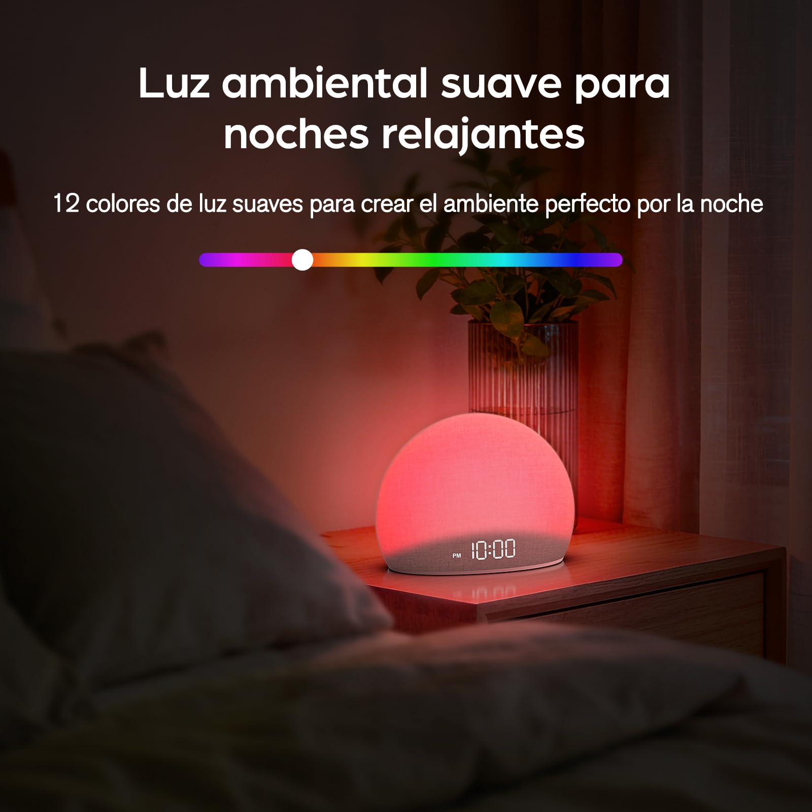 DOUMOSH Despertador con Luz de Amanecer y Máquina de Ruido Blanco | Luz Natural con Alarma Suave, 20 Sonidos Relajantes, Pantalla Regulable, Diseño sin Pantalla