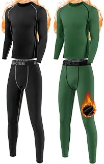 Youth Boys Thermal Underwear Set Compression Fleece Lined Leggings with Athletic Shirts Base Layer