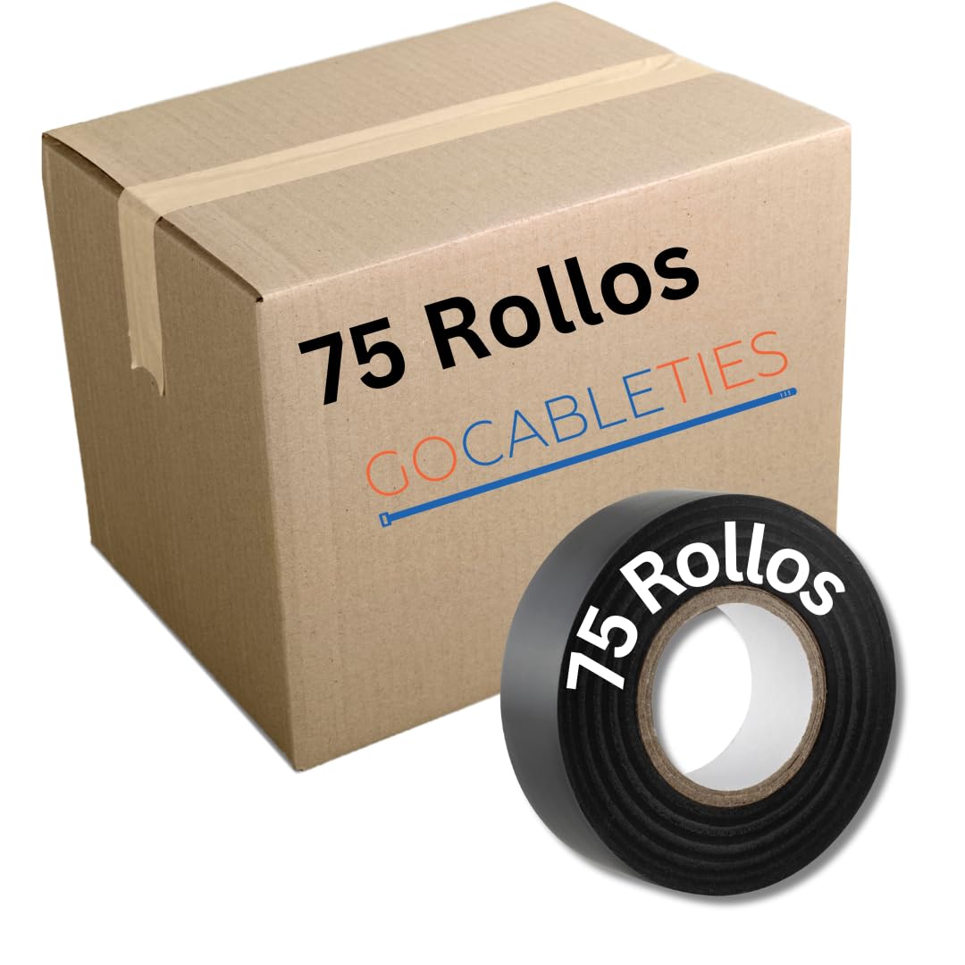 Gocableties Black Electrical Tape, 19mm x 20m, Bulk Box of 75 Rolls, Strong Self-Adhesive PVC Insulation Tape for Insulating, Repairing and Protecting Electrical Wires