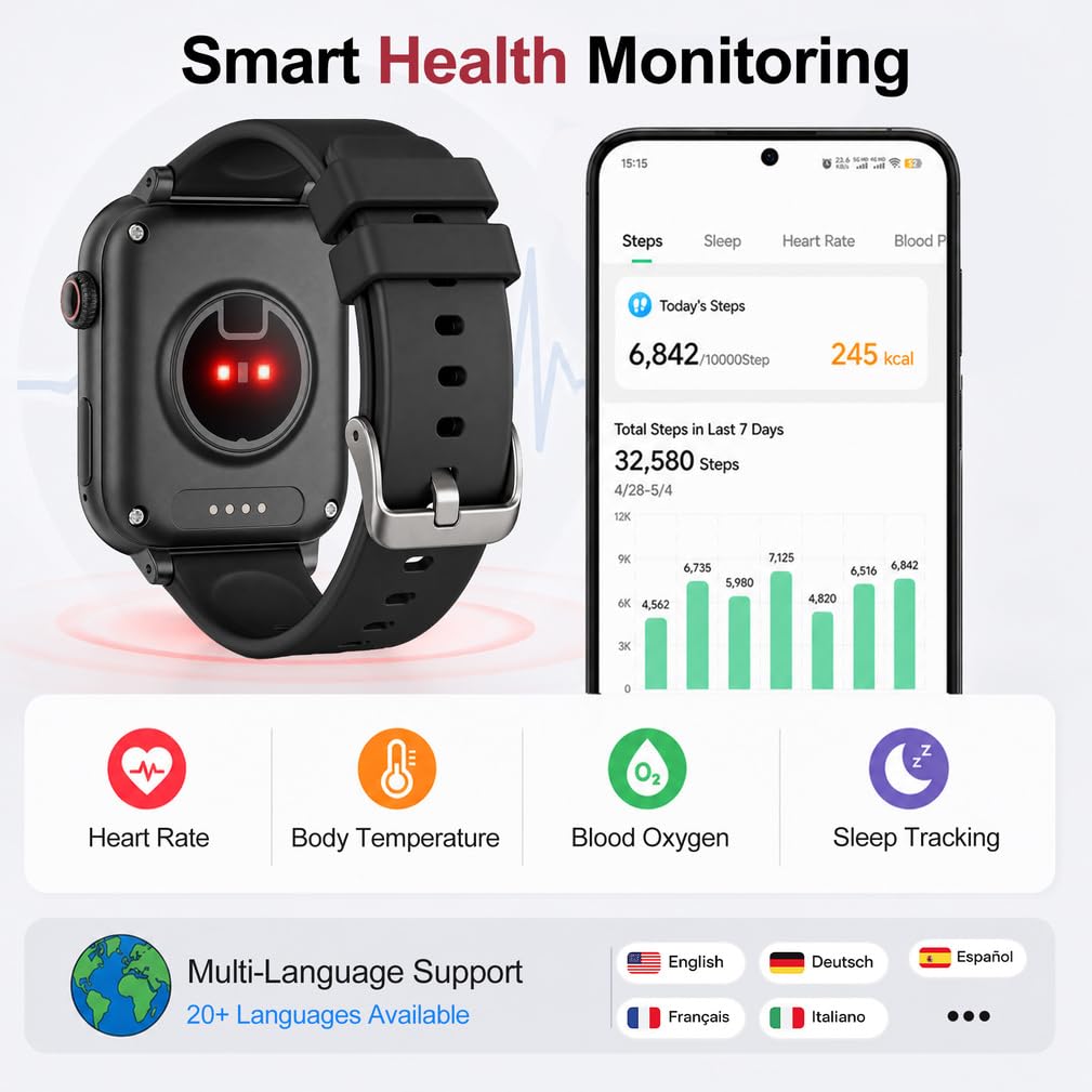 4G Senioren Smartwatch mit SOS GPS Sturzerkennung Videoanruf | Großes Farbdisplay, Zwei-Wege-Kommunikation, Sicherheitszone, Sprachansage, Komfortarmband