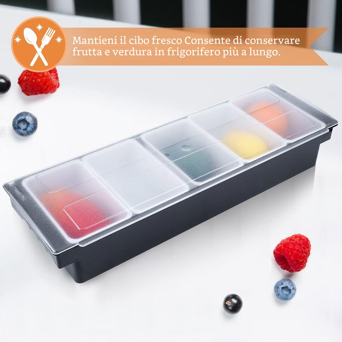 Scatola Per Condimenti Con Coperchio, Dispensatore Di Condimenti A 6 Scomparti, Vassoio Per Frutta Contorno E Condimento Porta Ingredienti Da Cucina, L