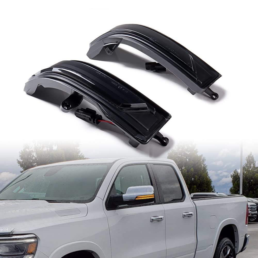 Anzios Compatible with 2019 2020 2021 2022 Dodge Ram 1500 Smoke Lens Side Mirror Turn Signal Light Marker Lamp (2X)