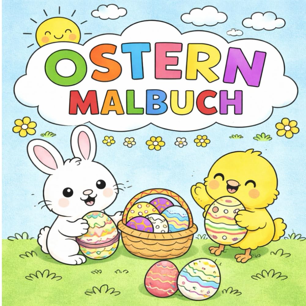 Ostern Malbuch für Kinder: Große einfache Motive mit Hasen, Küken und Ostereiern