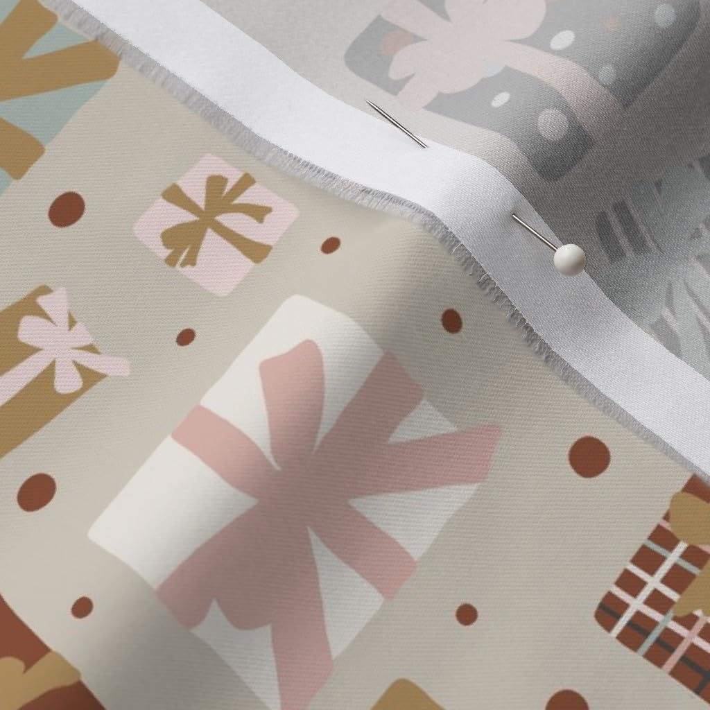 Spoonflower Fabric - Christmas Morning Dark Beige Dots Holiday Presents Printed on Organic Cotton Sateen Fabric by The Yard - Sewing Quilting Apparel Home Decor
