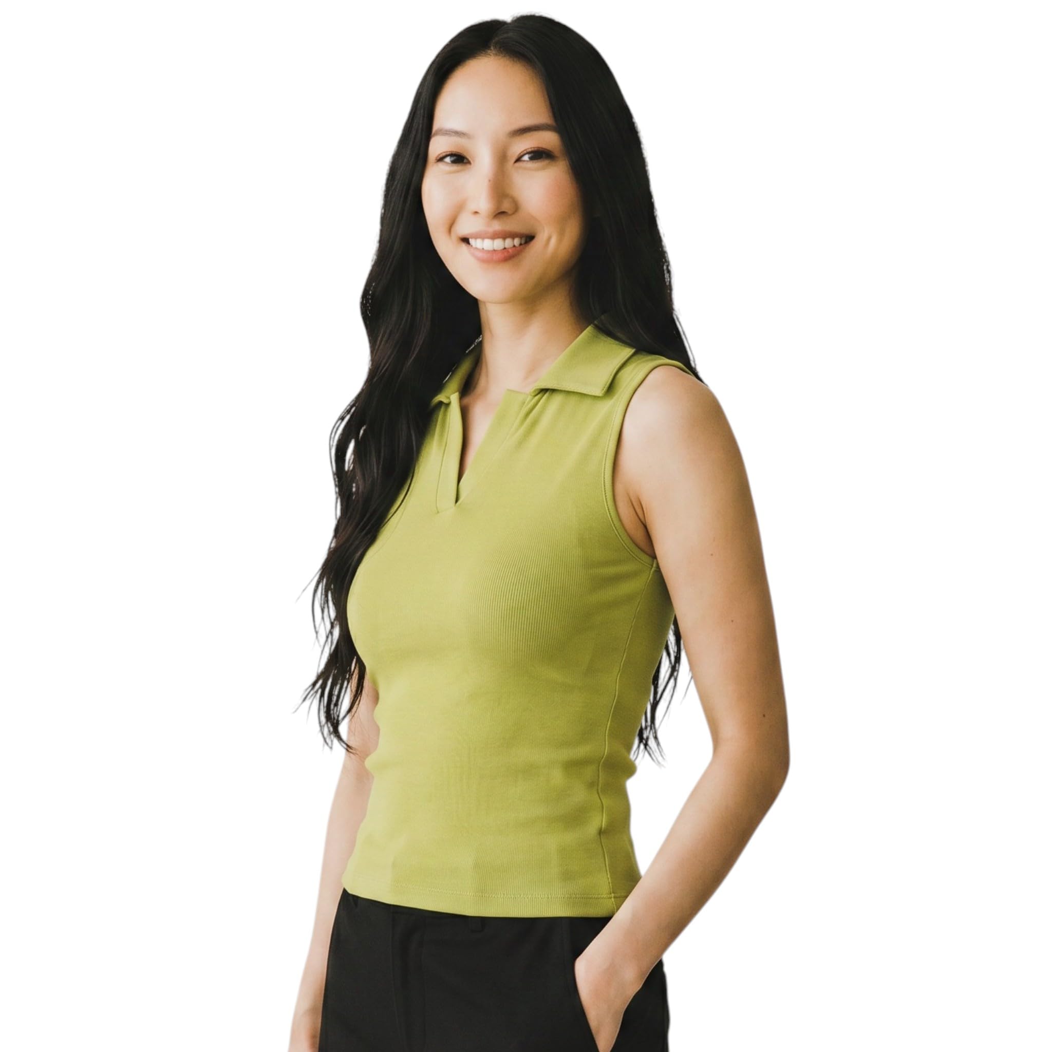 SIRAA Women’s Sleeveless Ribbed Polo Neck Top | Slim Fit Casual Summer Tank Top for Women(L,XL)-picture-34