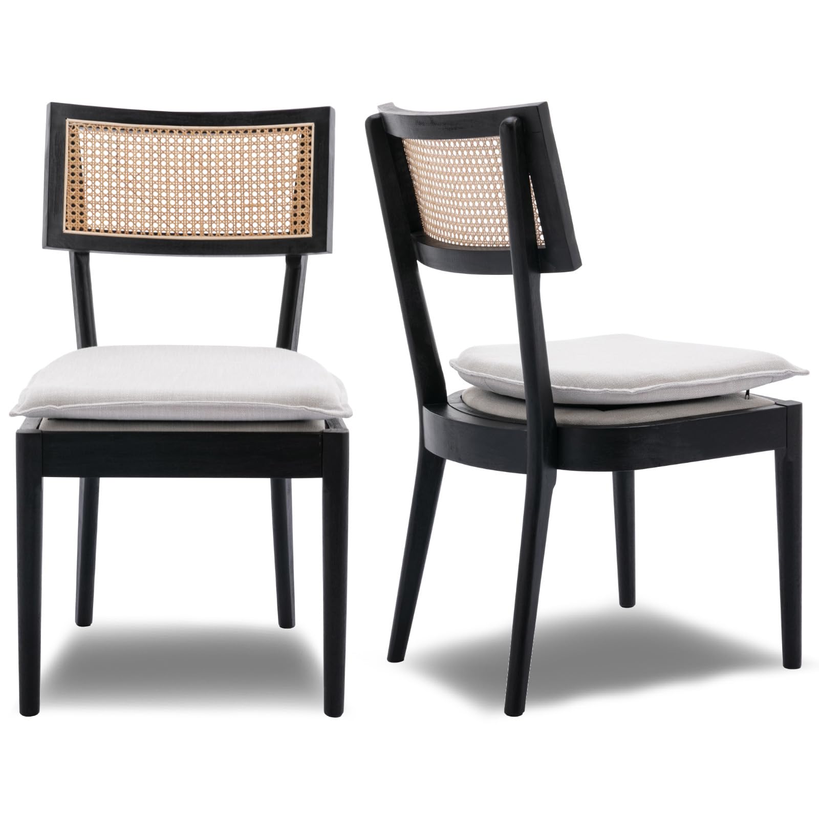 Amazon.com - ChicAura Black Rattan Dining Chairs Set of 2, Upholstered Linen Dining Room Chairs ...