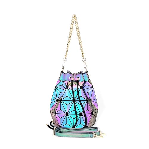 Chic Boutique De Mode Geometric Luminous Purses Handbags Holographic Crossbody Shoulder Bag - Bucket Chain