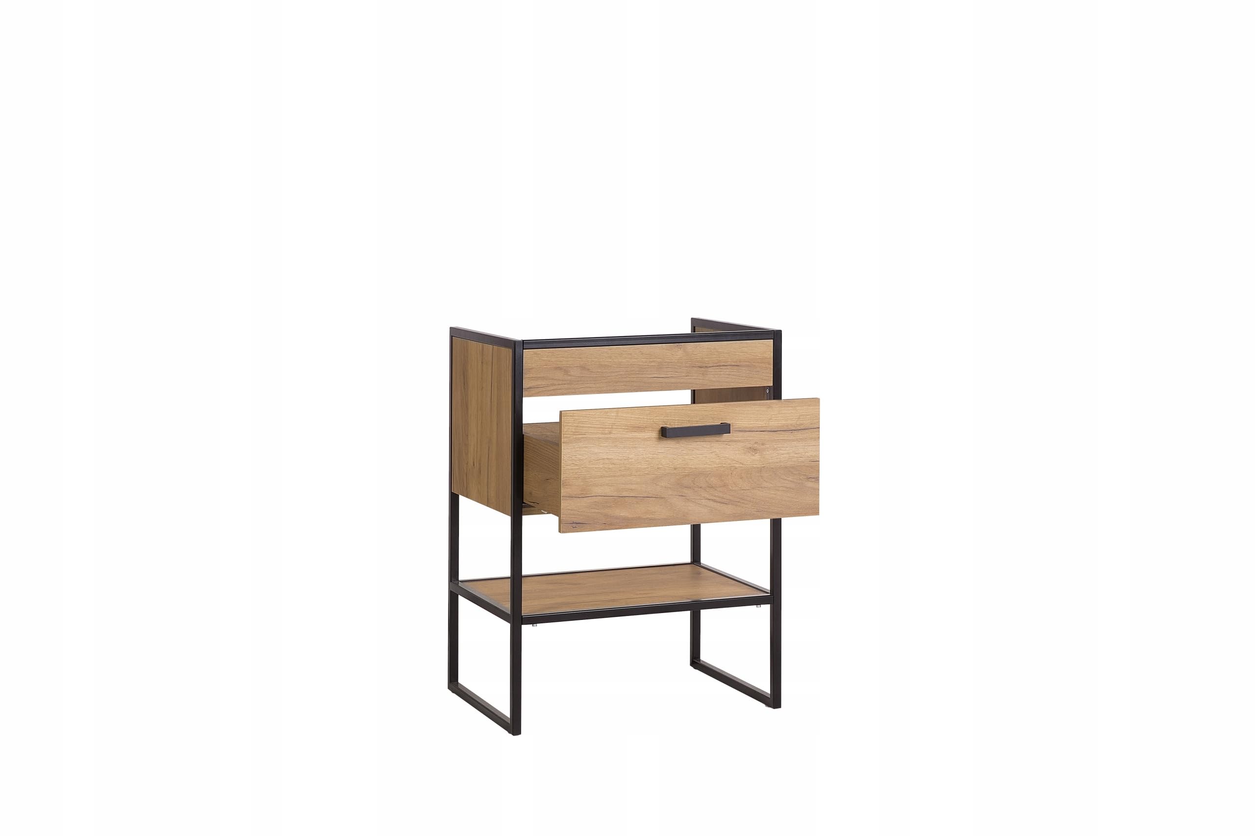 Metalowa szafka łazienkowa pod umywalkę szuflada 60 cm dąb loft złoty matowy - meble łazienkowe