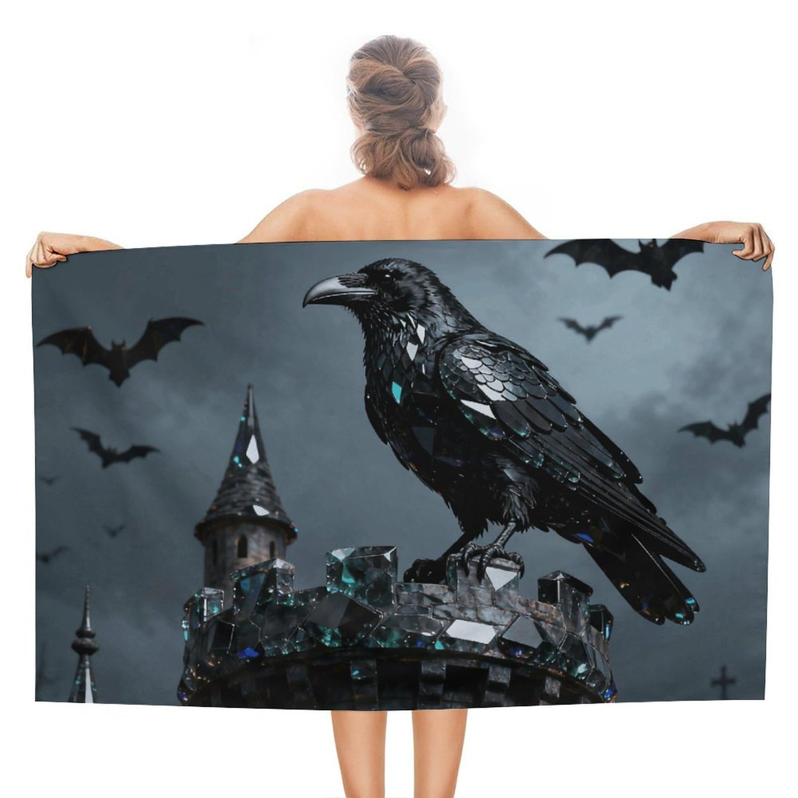 asbwuo Obsidian Raven Tower Beach Towels Extra Large Quick Dry Absorbent