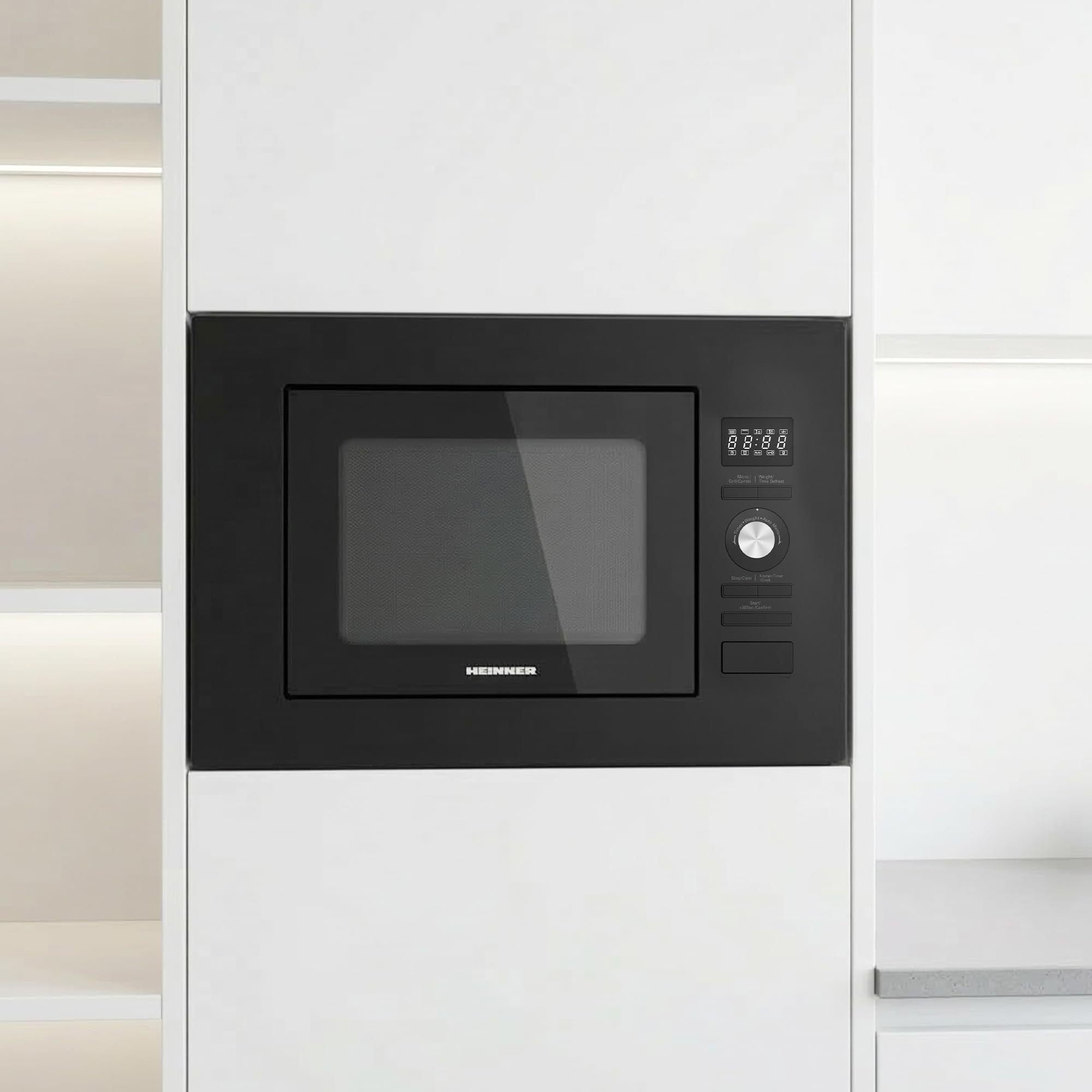 HMW-MDBI20GDBK Einbau-Mikrowelle mit 28 L Garraum, Digitalsteuerung und 1000 W Grill, modernes schwarzes Design, einfache Bedienung, ideal für moderne Küchen, inklusive 5 Jahre Garantie