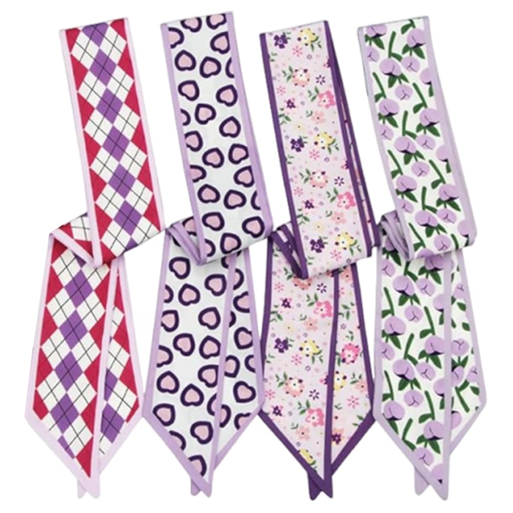 OULIGET Printed Small Scarf,Head Scarf for Hair,Multi Purpose Hair Band Long Scarf Hair Band Floral Hair Tie,4 Pieces