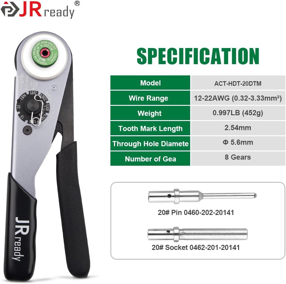 JRready ST6360 Deutsch DTM Connector Crimping Tool Kit, Deutsch Crimp Tool and 2 3 4 6 8 12 Pin Connectors With Solid Contact,Size 20 Solid Terminal 20-22AWG For Automotive Connectors