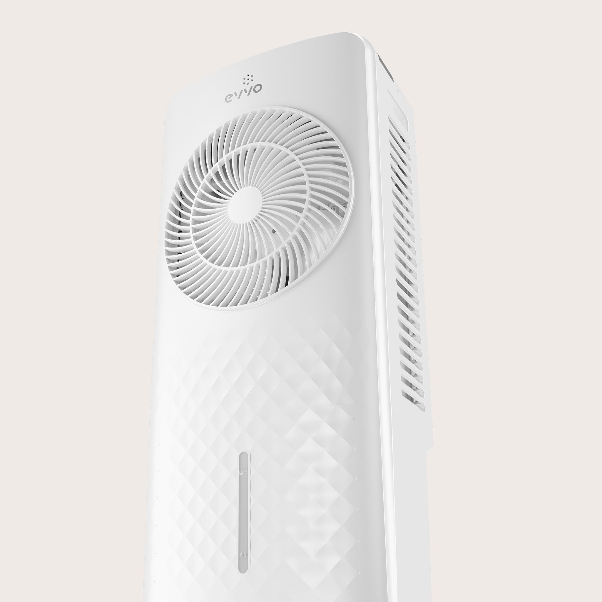 EVVO AC750 Ventilatore evaporativo - Climatizzatore portatile ad aria fredda senza installazione con acqua e ghiaccio, 3 velocità, 2 modalità, funzione fredda, oscillazione, timer 12 ore e telecomando