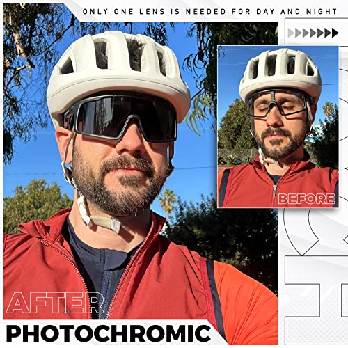 Scvcn Photochromic Cycling Glasses Sports Sunglasses High Definition High Contrast Lenses For Men Women Mtb Bmx Bike Running Bicycle Driving Fishing Golf Motorcycle #TOP1