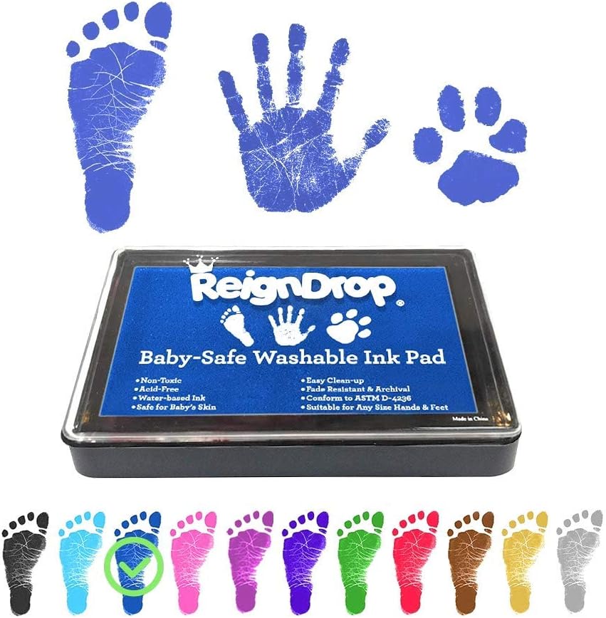 Ink Pad For Baby Footprint & Handprint - Creates Impressive Long Lasting Keepsake Stamp for Infant & Kids. Smudge Proof, Easy to Wipe Off Skin, Safe & Gentle Acid Free(Dark Blue)