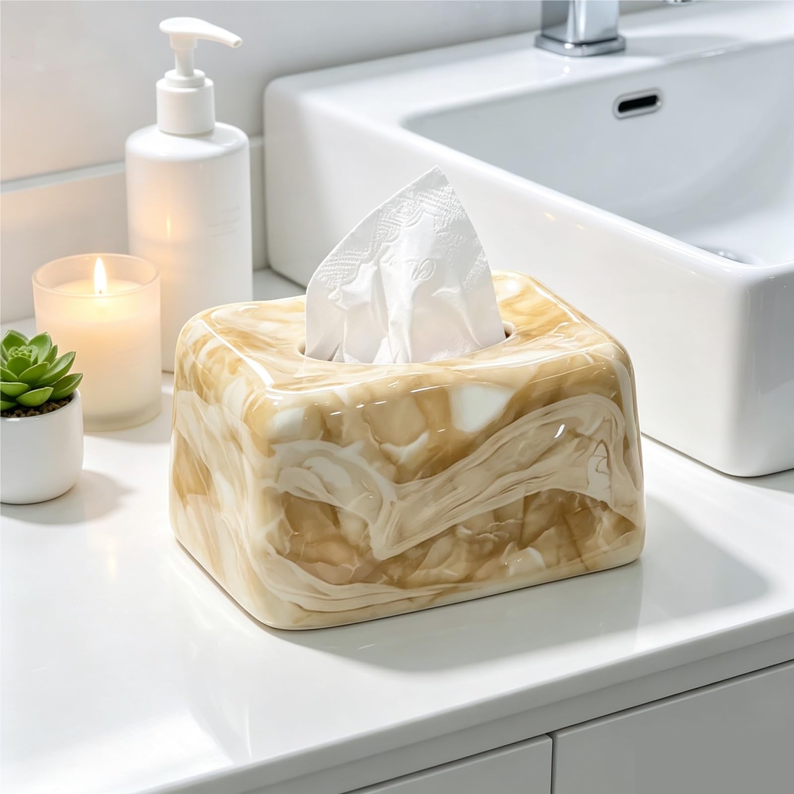 Pudełko na chusteczki ozdobne pudełko na chusteczki z marmurowym wzorem premium ceramiczne pudełko na chusteczki do lodu, estetyczny wystrój domu