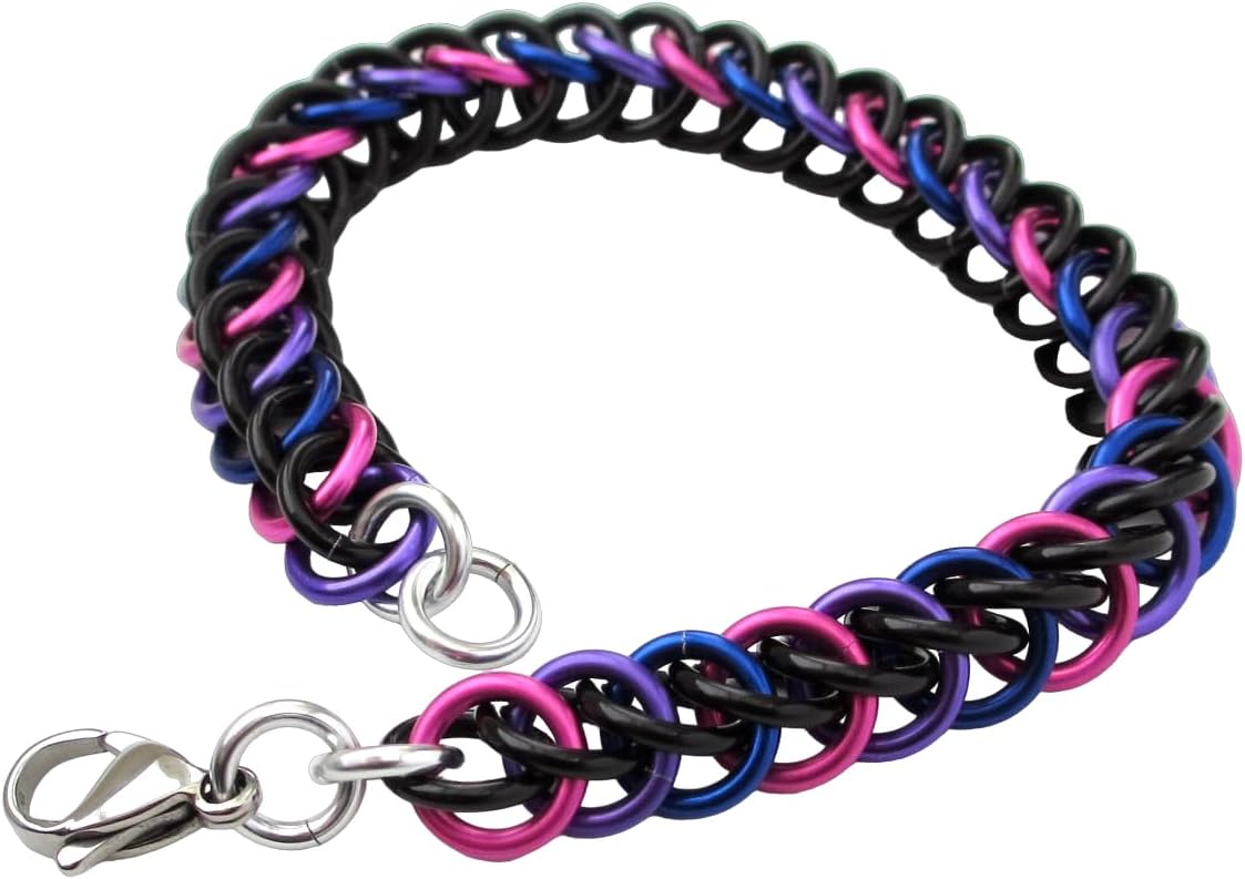 Bisexual pride bracelet - Chainmail LGBTQ jewelry - Handmade gift for friends