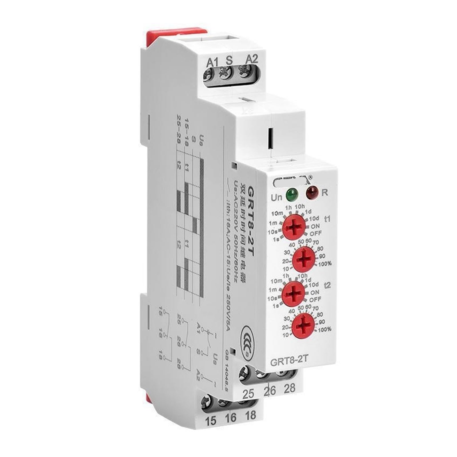 Relais de temporisation double GRT8-2T AC220V à double retard avec contact normalement ouvert