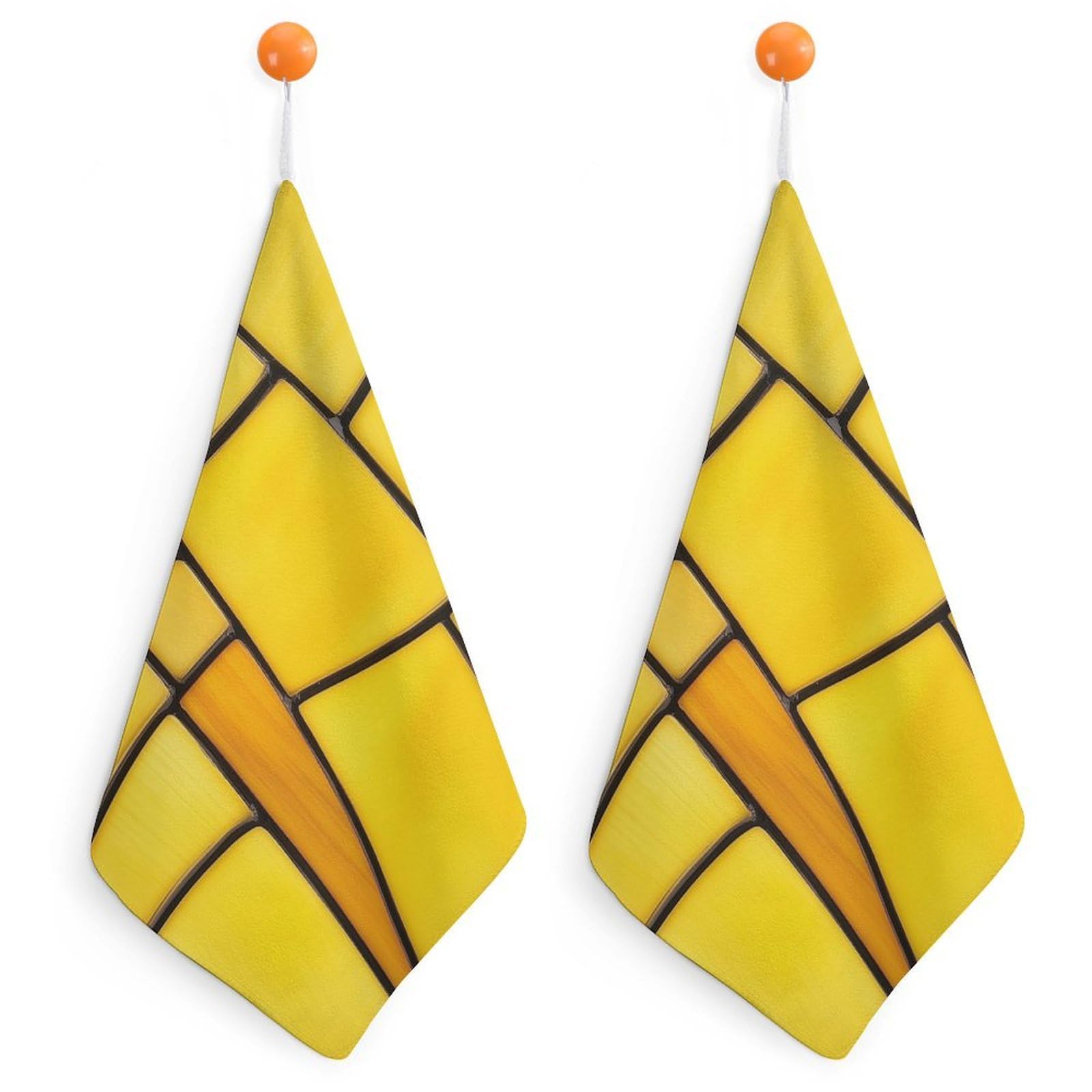 Jubonexis Simple Yellow Piece Stained Glass Small Hand Towel with Hanging Loop 2 PCS Absorbent Soft Wash Cloth for Kitchen Bathroom