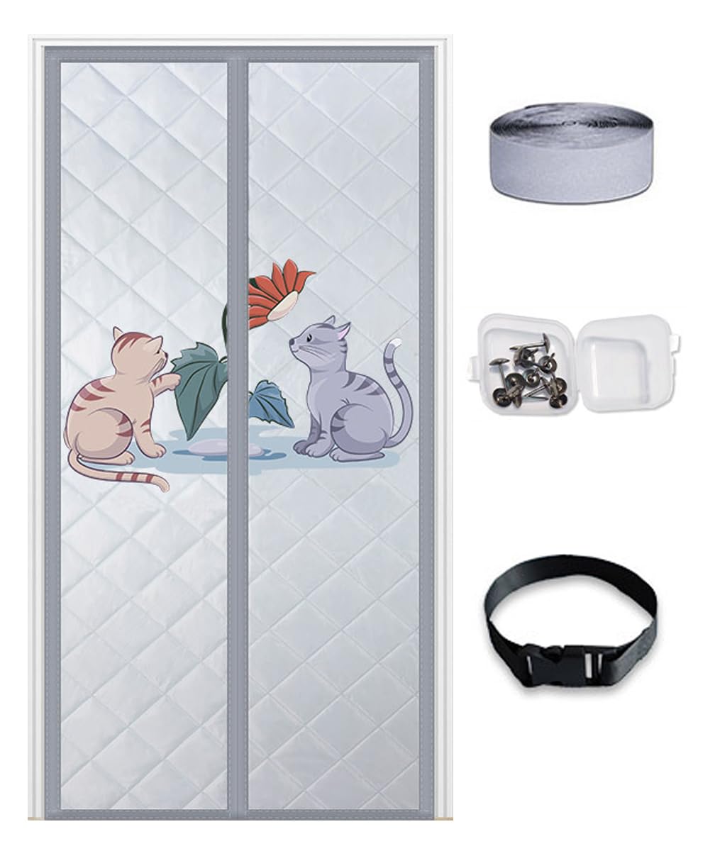 DarkSwan Customizable Magnetic Thermal Insulated Door Curtain, Upgraded Thick Thermal Fabric Door Cover, Soundproof Door Cover Attic Door Insulation Cover,Gray Cat โ image 1