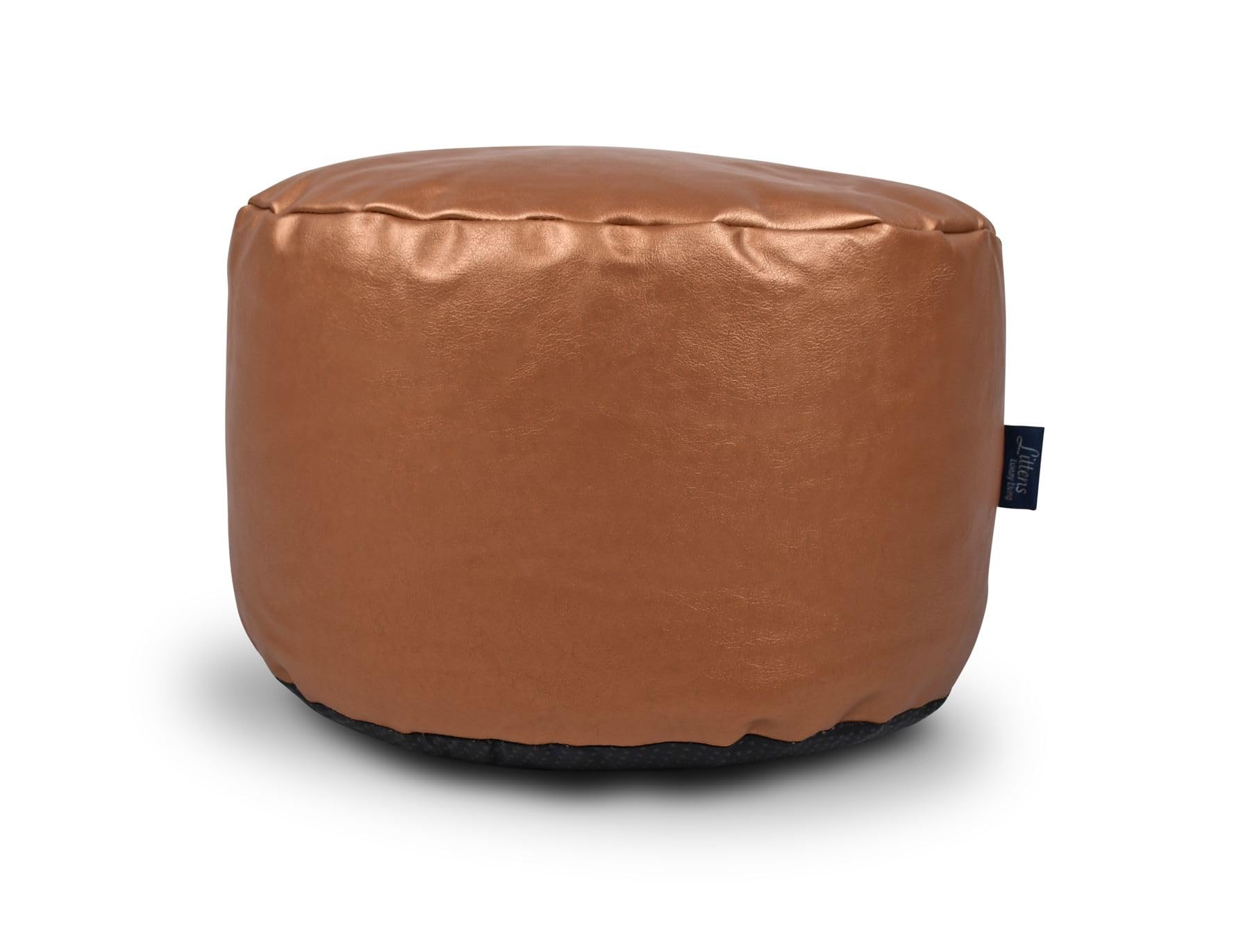 Littens Metallic Copper Soft Faux Leather Round Footstool Ottoman Pouffe Bean Bag, Living Room Decorative Low Seat (45cm x 25cm) — image 1