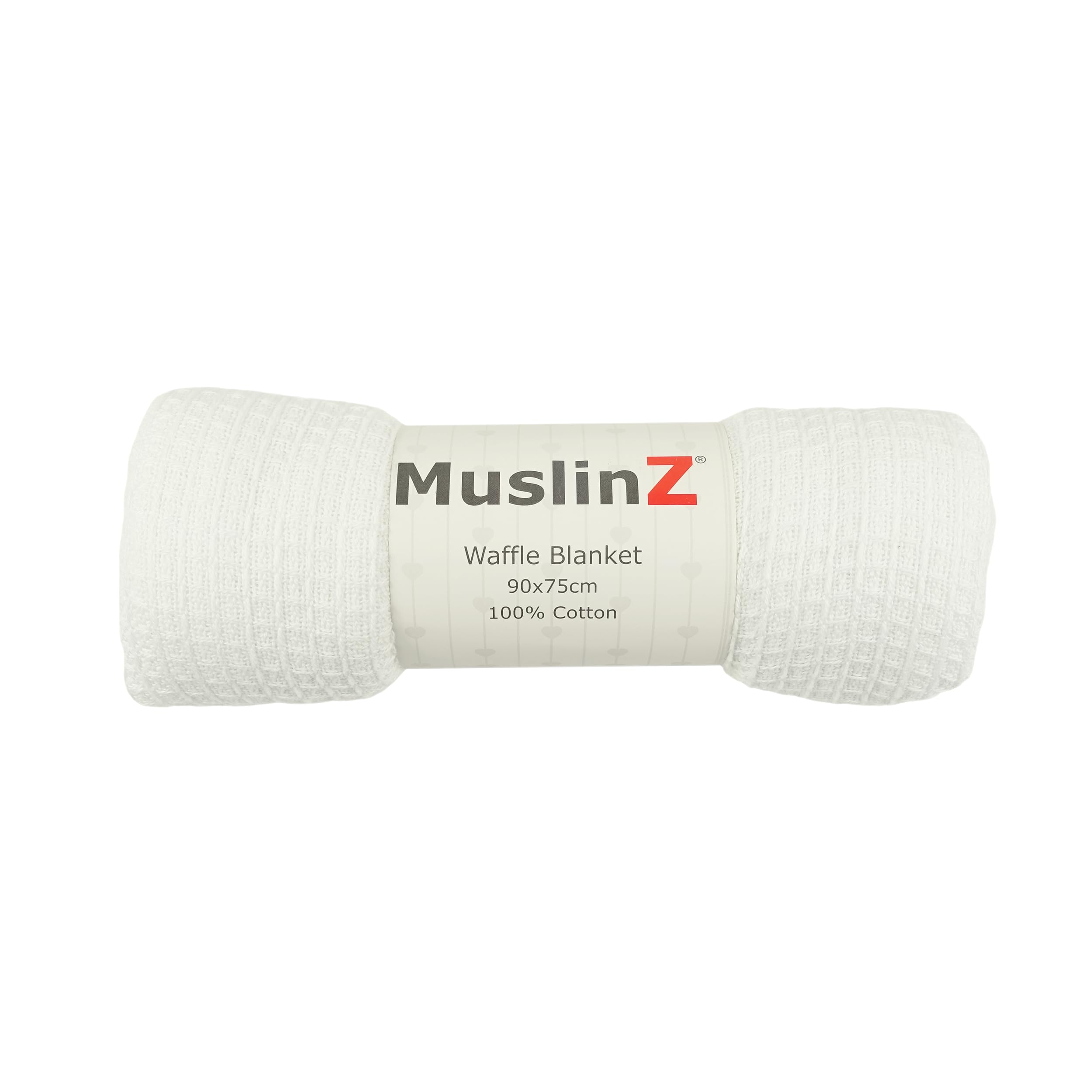 Muslinz White Baby Receiving Waffle Blanket, Baby Cellular Receiving Blanket,Pram Blanket,Moses Basket Blanket 100% Cotton 90X75cms (White)