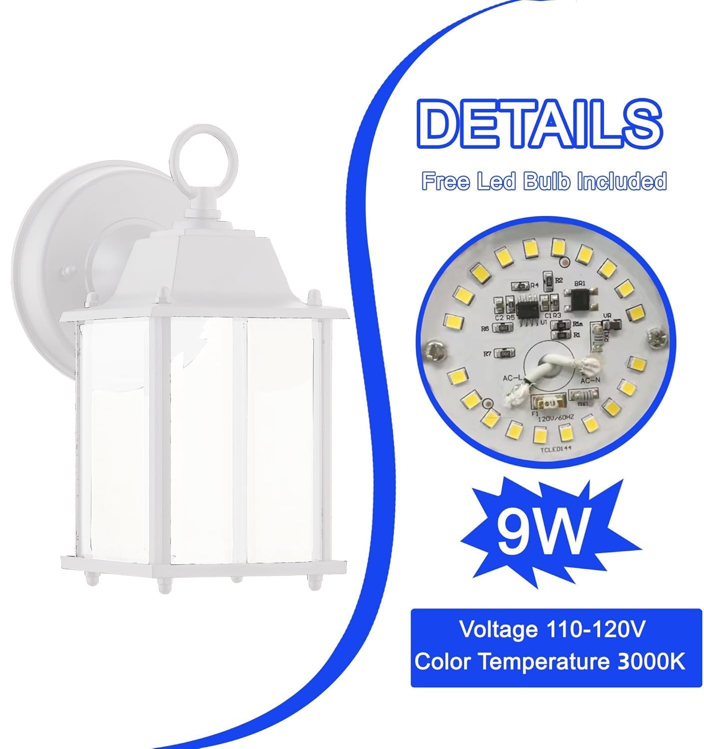 Zestaw 4 białych lampionów zewnętrznych LED, aluminiowa obudowa i szkło, na mokro, certyfikat ETL