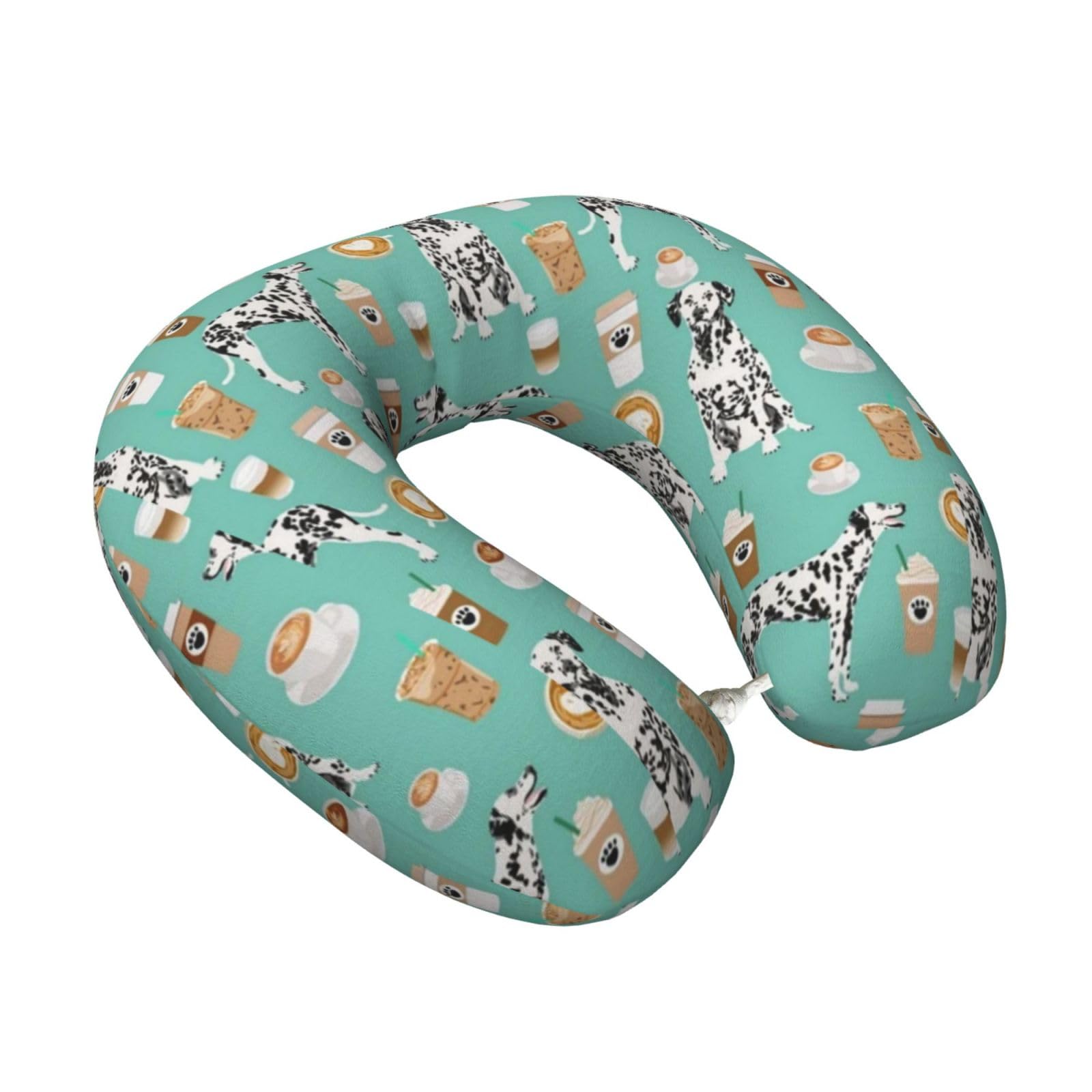 LKYMOH Cute Dalmatians Mint Coffee, Travel Neck Pillow U-Shaped Memory Neck Support Soft Comfortable With Washable Cover For Airplane Car Traveling and Office