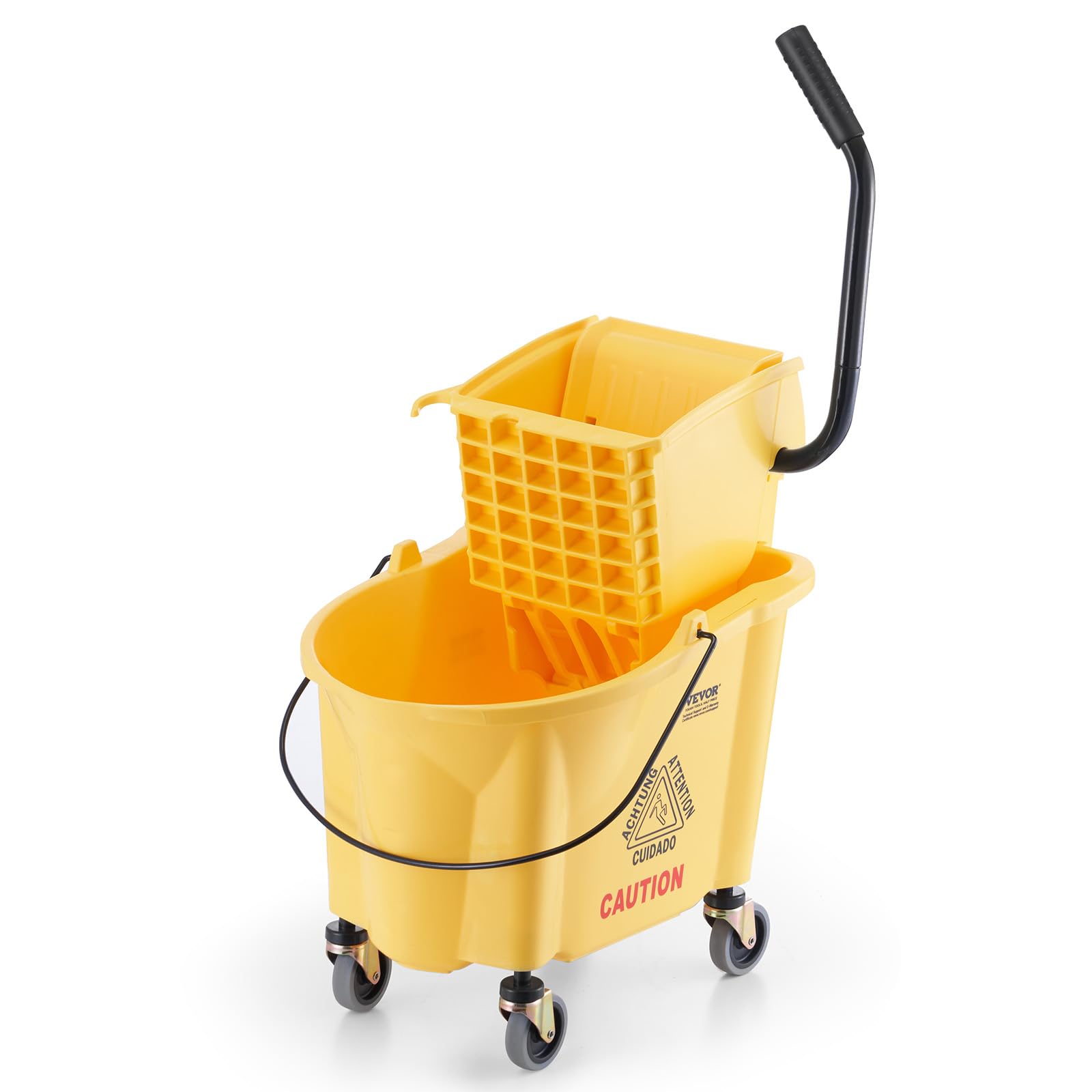 VEVOR Wischeimer Moppeimer mit Wringer, 26 QT Gewerblicher Wischeimer mit seitlicher Presspresse, Gelb
