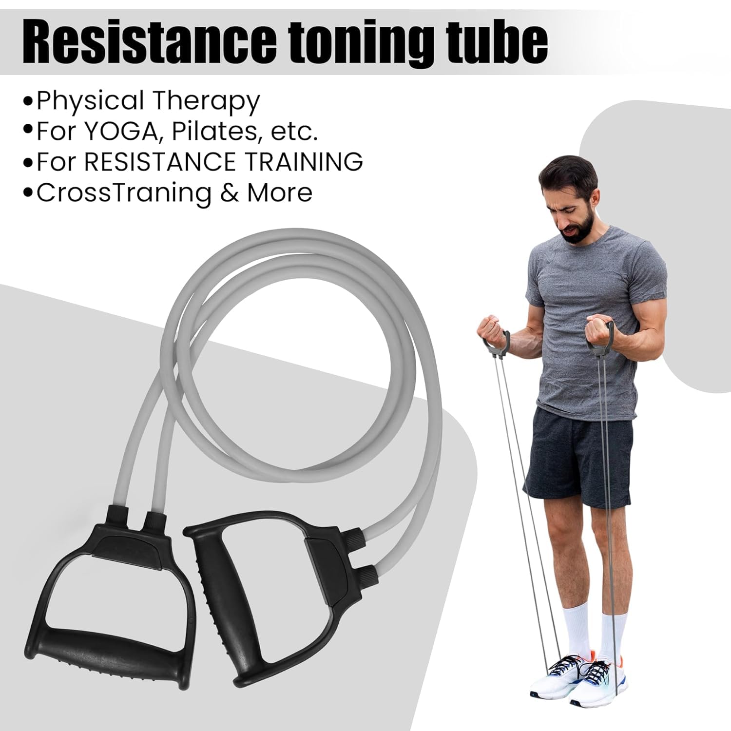 Shopeleven Premium Double Toning Resistance Band - Grey Tube for Full Body Stretching, Home Gym, and Toning Workouts 1