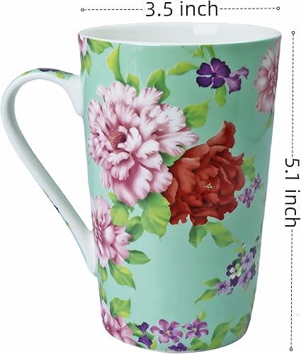 Miniatura 2 de Tazas de café lindas de 13 onzas para mujer, tazas de café con diseño floral de porcelana de hueso, tazas de té para mamá, mujeres, regalos de