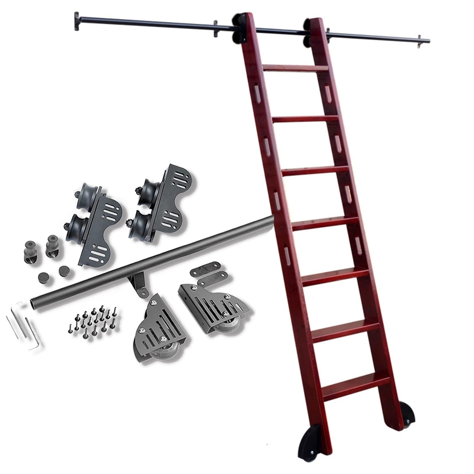 sdneNest Kit di ferramenta scorrevole, durevole per movimenti fluidi e silenziosi, ideale per scale da biblioteca domestiche e commerciali, 100 cm