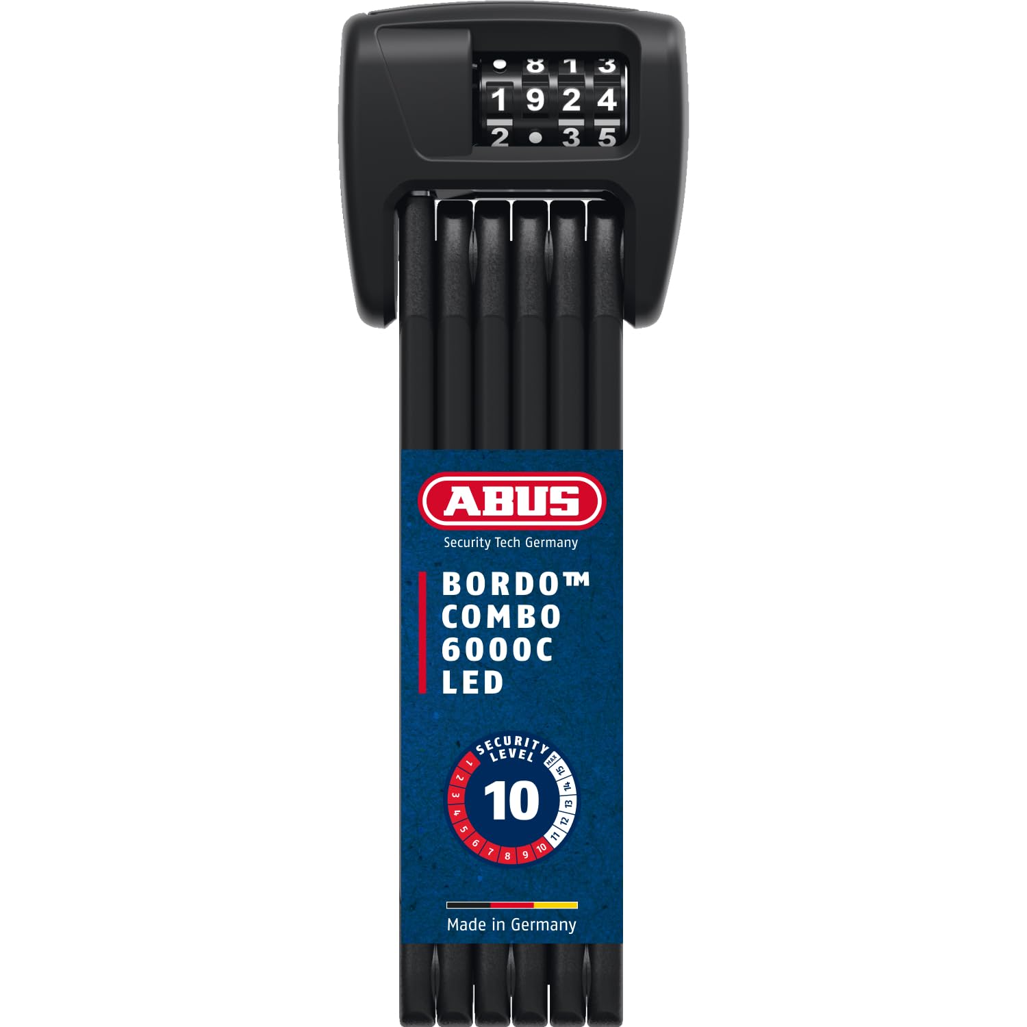 ABUS Faltschloss Bordo 6000C LED mit SH Schlosshalterung - faltbares Fahrradschloss mit beleuchtetem Zahlencode - ABUS-Sicherheitslevel 10 - Länge 90 cm