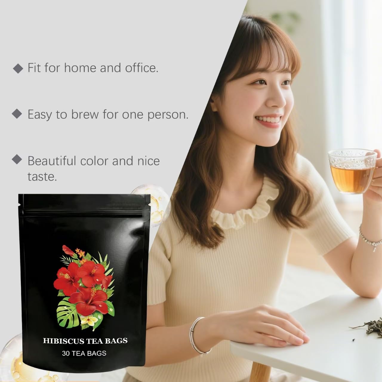 Herbata z hibiskusa w torebkach organicznych | Orzeźwiające i cierpkie wsparcie | 30 sztuk, pakowane pojedynczo,3pcs